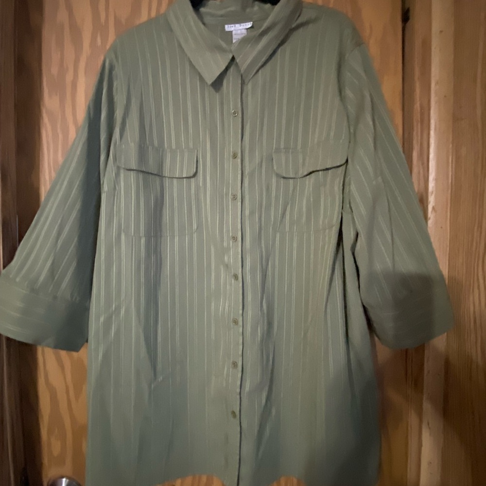Fred David Women’s Green Button-Up Blouse New with Tags 3/4 Sleeve